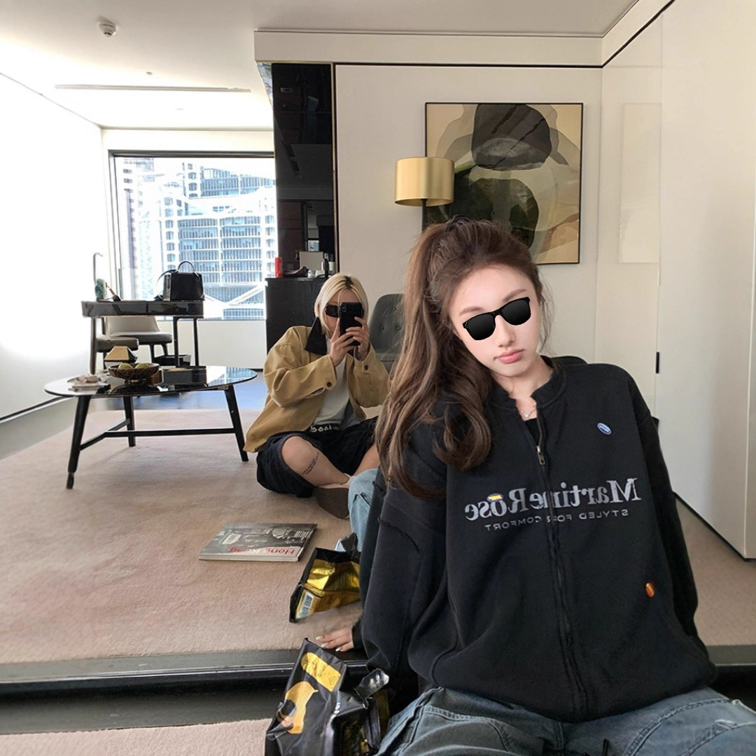 板栗可可Bankelili'私服 爱穿top！25ss水洗字母彩色贴纸加绒外套