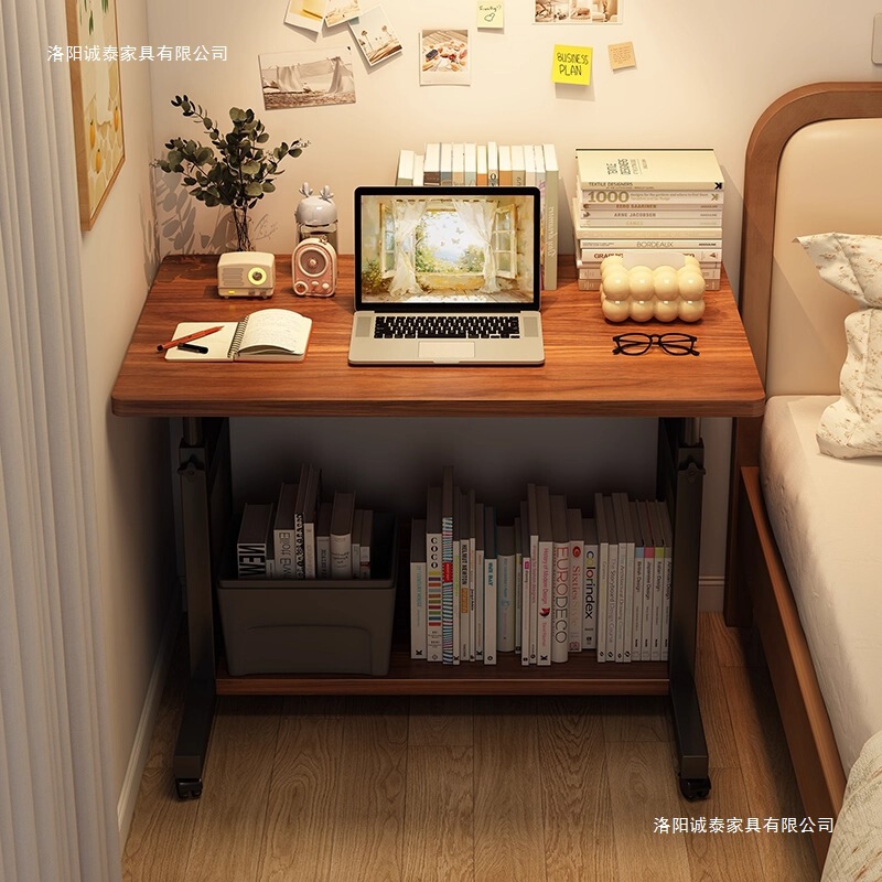 Computer Desk with Wheels, Movable and Adjustable Height, Laptop Bedside Table, Small Apartment Desk, Home Bedroom Bedside Small Table