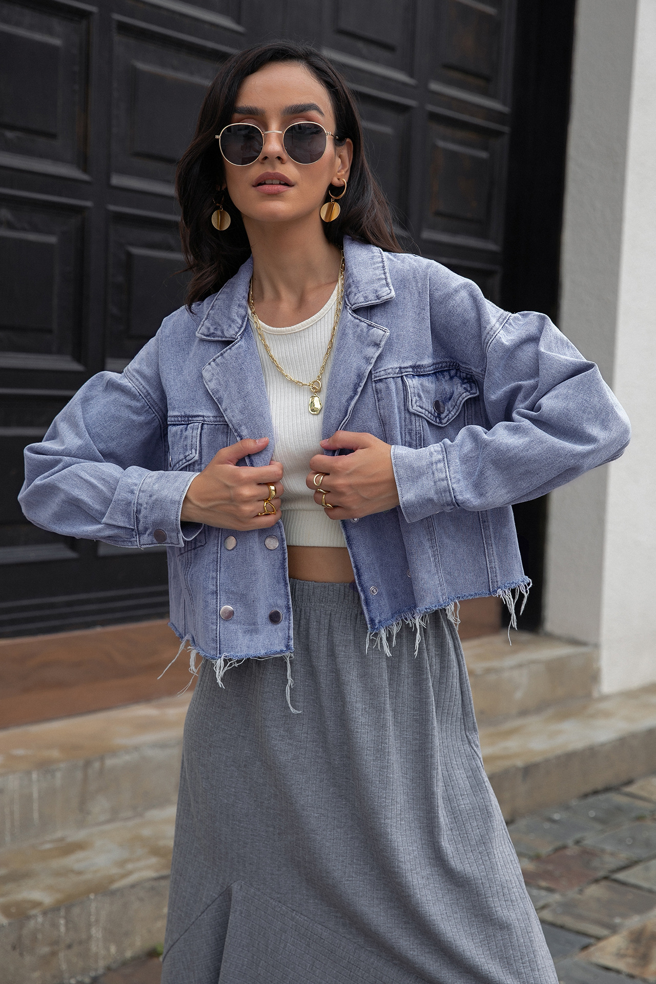 Irregular Denim Jacket NSLM74906