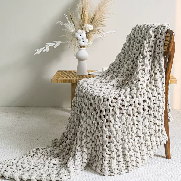 Nordic ins Internet celebrity thick wool woven sofa blanket beige modern simple bed and breakfast model room bed blanket