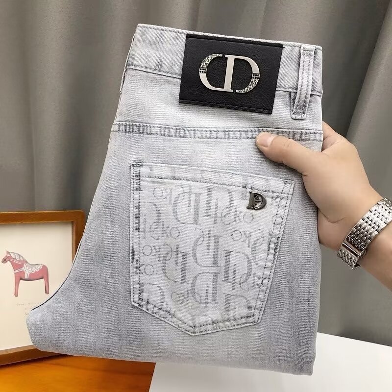 New High-End Jeans Plus Size Men's Embroidered Stretch Slim Straight Pants Trendy Casual Cropped Pants