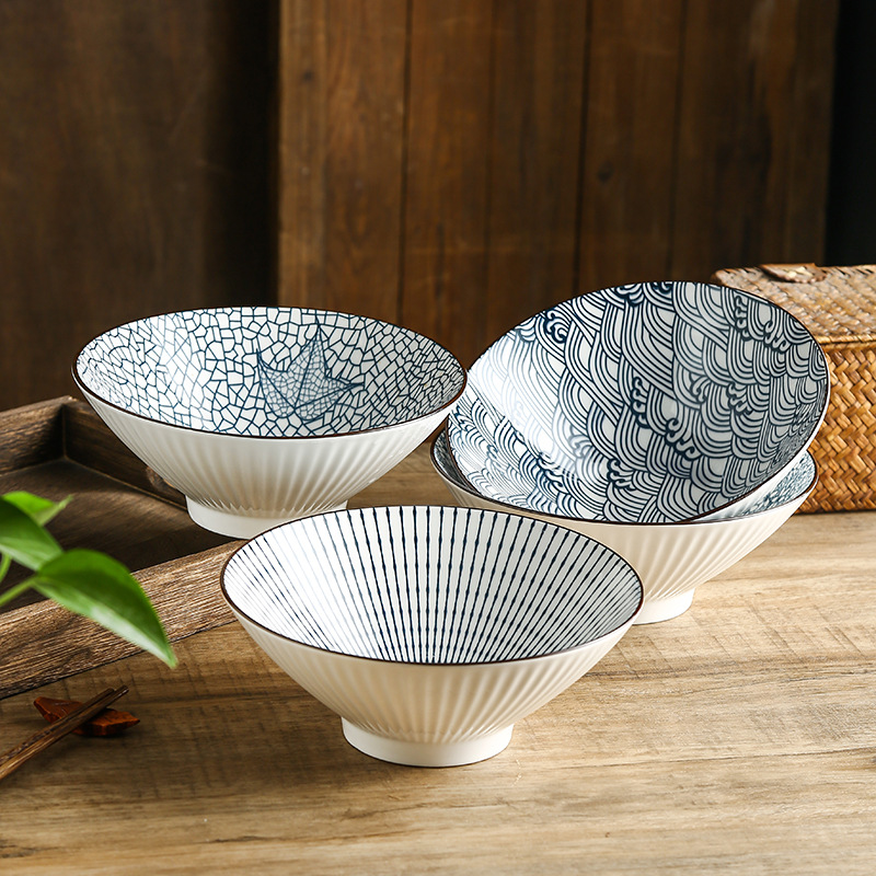 Cubo Tazón de cerámica de estilo japonés bajo vidriado vajilla de cerámica tazón de sopa ramen tazón de fideos domésticos vajilla de fideos instantáneos al por mayor