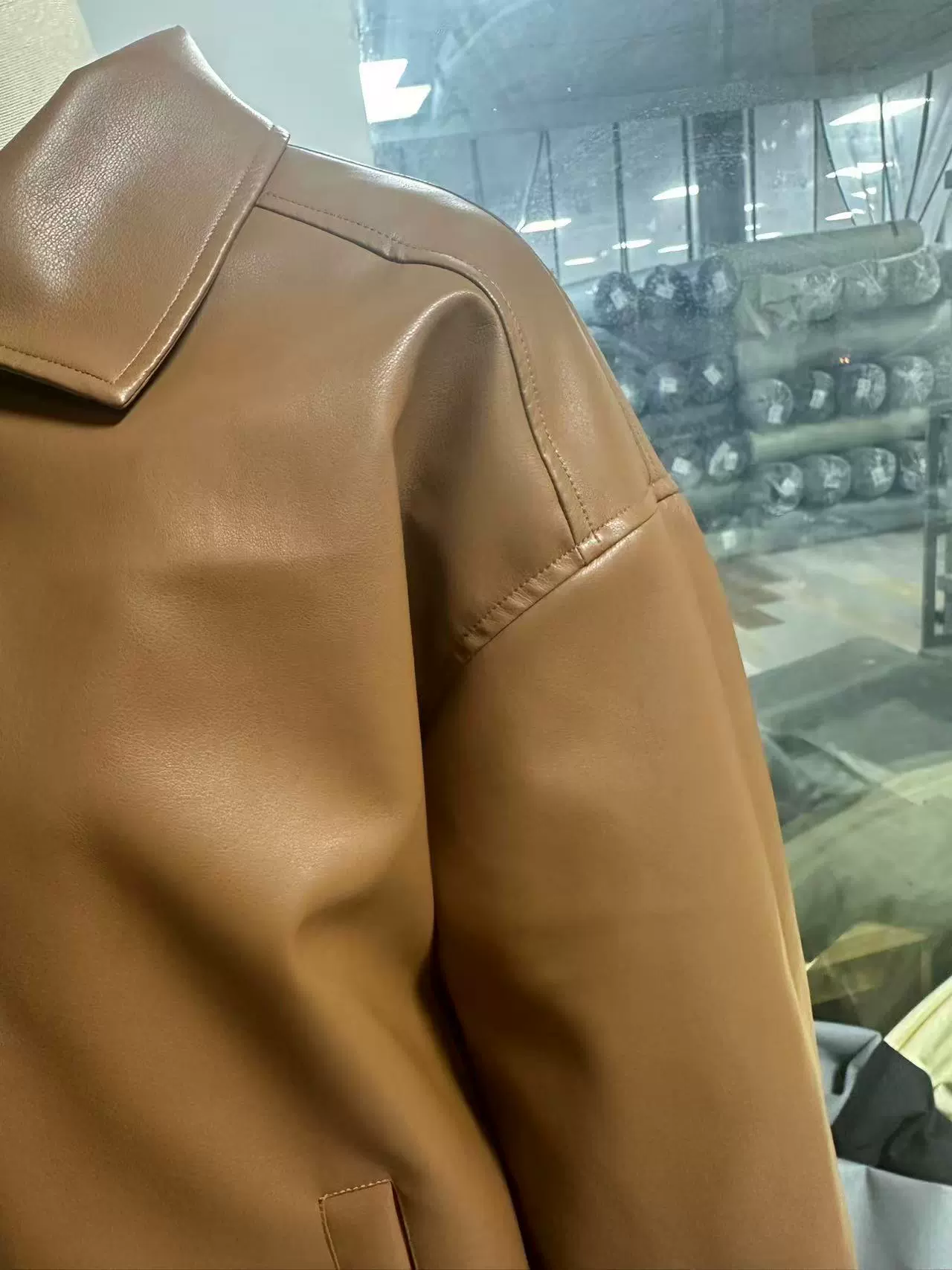 Polyurethane jacket, Amazon, European style, oversize, elastic waist