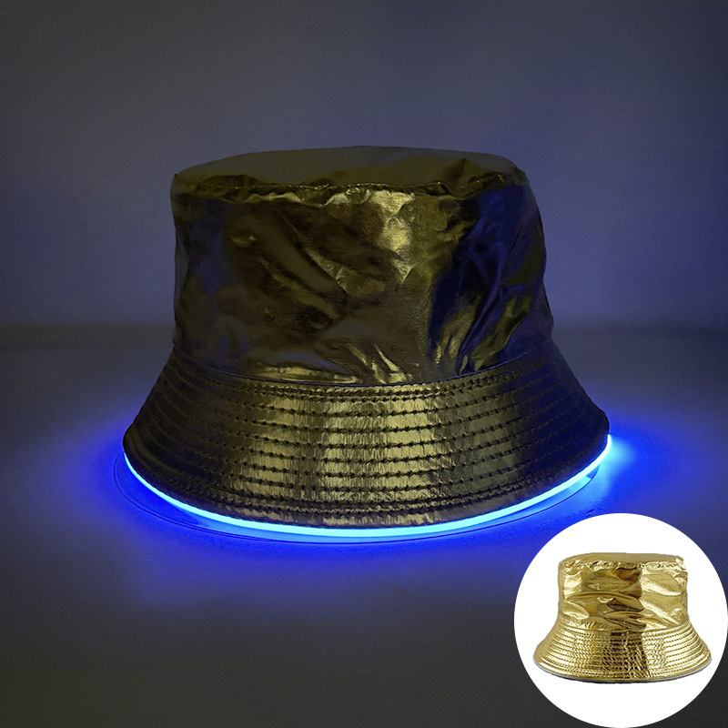 Transfronterizos europeos y estadounidenses adultos LED iluminado sombrero de pescador logotipo bordado sombrero de bañera sombrero hombre y mujer sombrero solar superior plana de color sólido