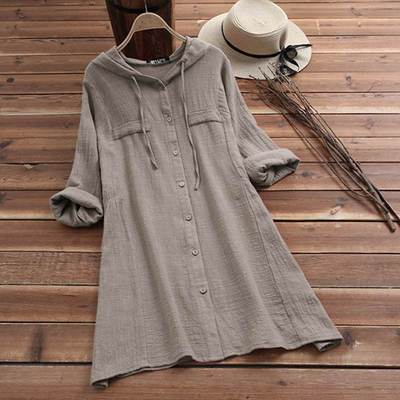 Chemise Female Button Asymmetrical Blusas Hooded Tunic|ms