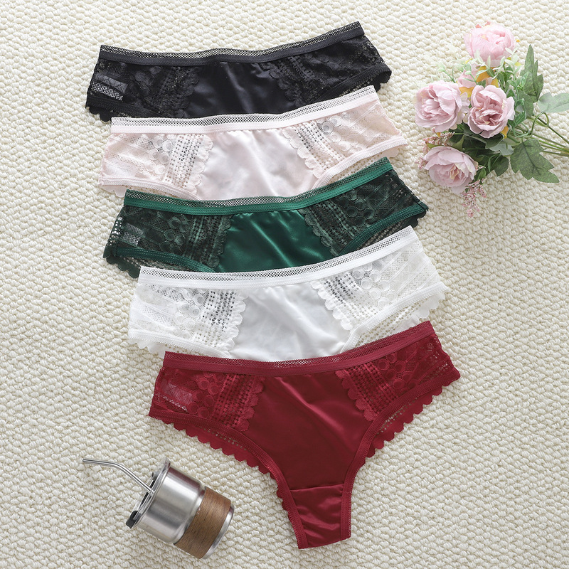 Foreign Trade Sexy Ice Silk Lace Thong Women's One-Piece Sports Fitness Low-Waist Underwear Women's Russia Brazil