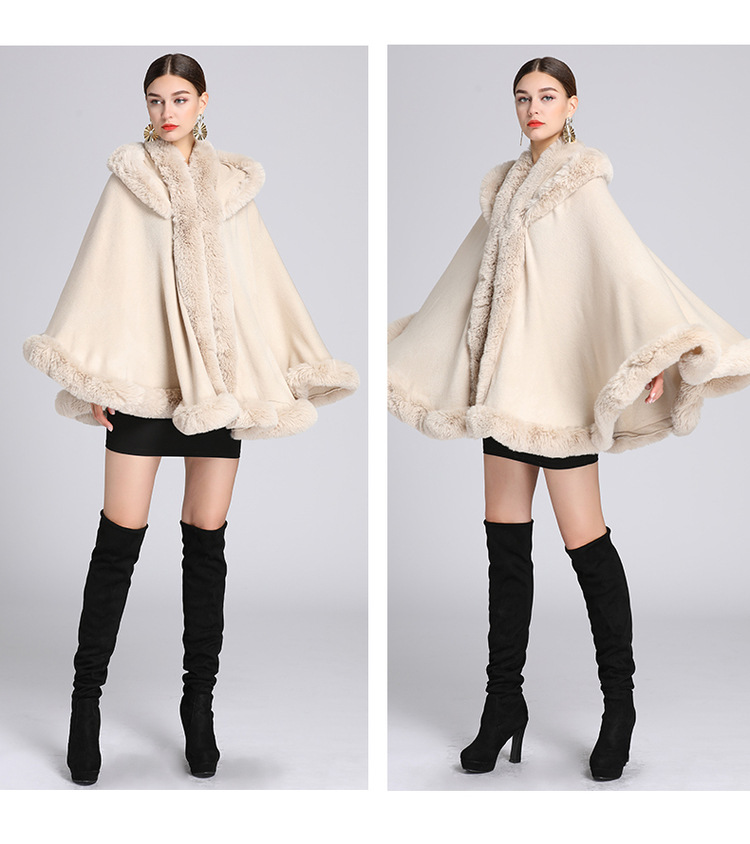 Wollkragen mit Kapuze Cape Cape Übergröße lockerer Capemantel Damen_voghion.com