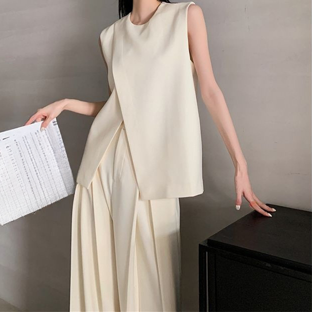 2026 Summer New Korean Style Elegant Suit Vest and Wide-Leg Pants Two-Piece Set for Women, Fashionable and Stylish