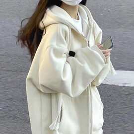 2025年新款秋季慵懒风薄款美式复古连帽卫衣女潮牌百搭开衫外套