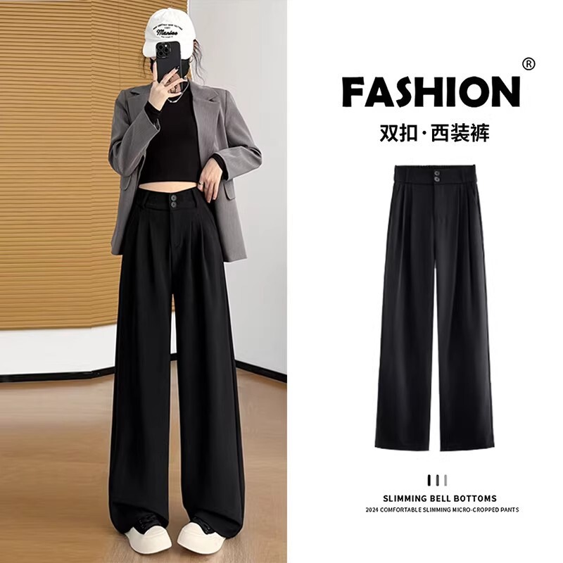 Black Wide-Leg Suit Pants for Women, New Spring Style, Plus Size, Loose Fit, Slimming, Pear-Shaped Body, Drapey Casual Pants Black Wide-Leg Suit Pants for Women, New Spring Style, Plus Size, Loose Fit, Slimming, Pear-Shaped Body, Drapey Casual Pants