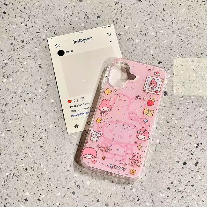 Niña ins brillo conejo para iphone16/15ProMax cadena 14 funda para teléfono móvil Apple 13 nuevo 16