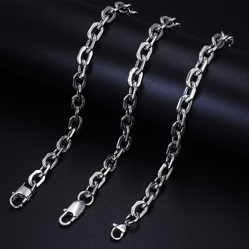 Hammered Cross Octagonal Cuban Link Chain Bracelet For Men_voghion.com