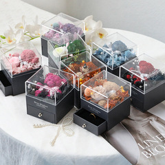 永生花禮盒玫瑰花苔蘚小熊抽屜項鍊戒指首飾盒亞馬遜熱銷跨境批發