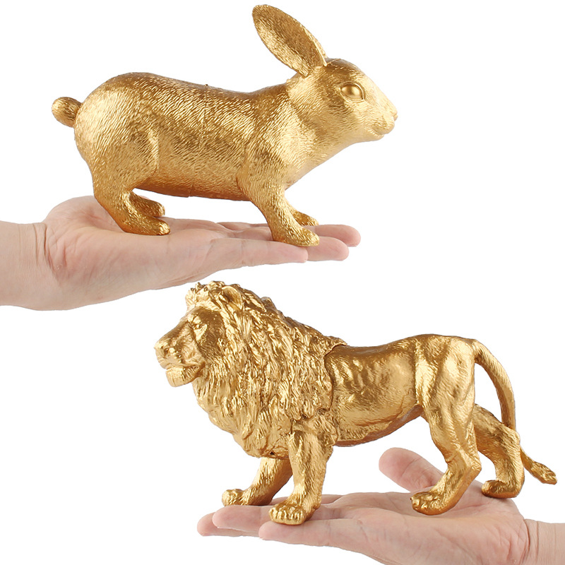 Transfronteriza nuevo oro animal serie decoración juguete simulación tigre león elefante rinoceronte modelo de escritorio estático