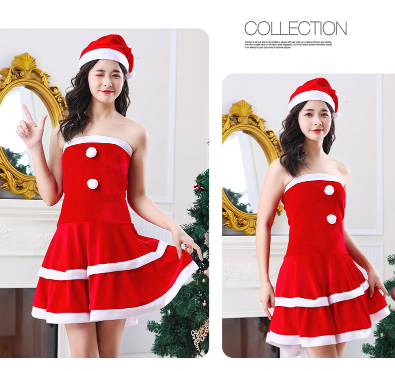Christmas dress female adult sexy Christmas performance costume Santa Claus red clothes performance costume_voghion.com