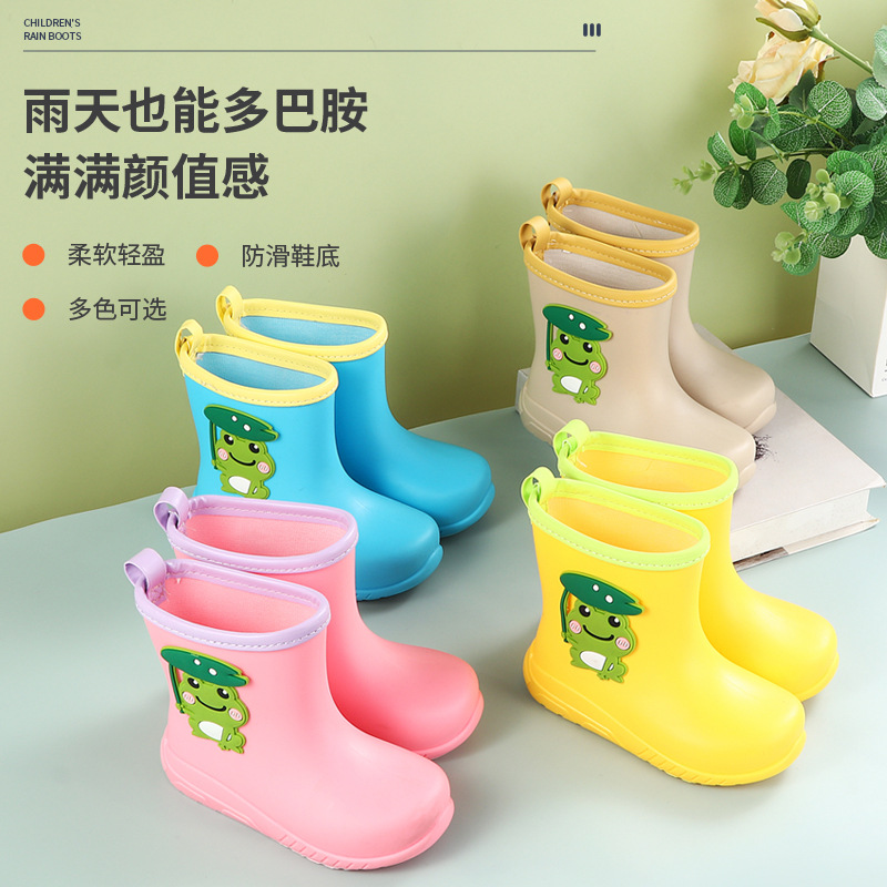 Children's Rain Boots for Boys and Girls, Baby Rain Boots, Waterproof Lightweight Water Shoes for Kindergarten and Elementary School Girls, Cute Frog Design