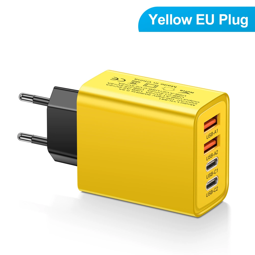 2.4A многоинтерфейсное зарядное устройство для мобильного 2Type-C PD+2USB, путешествия, головка зарядки, пограничная оптом