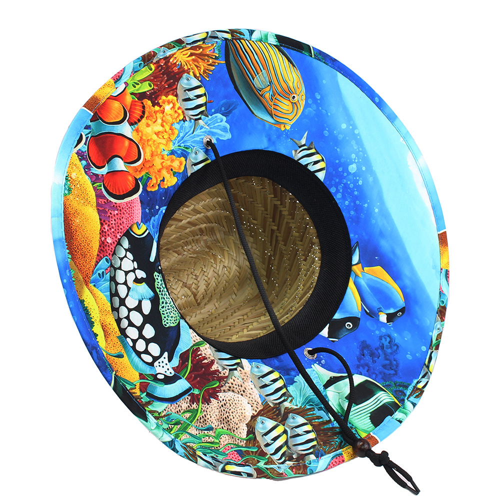 Sombrero de paja para hombre estilo playa, diseño salvavidas, moda verano 2024