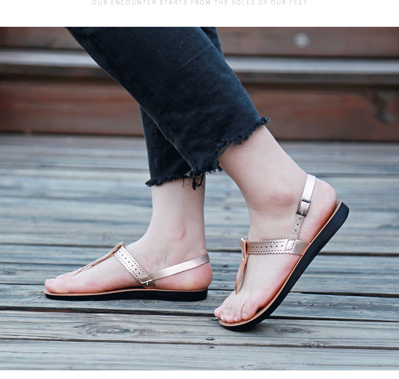 Dép sandal nữ quai ngang đế bệt chất liệu da PU thoáng khí chống trơn trượt — Màu Sâm panh, Màu đỏ rượu, Nâu Đen chi tiết 16