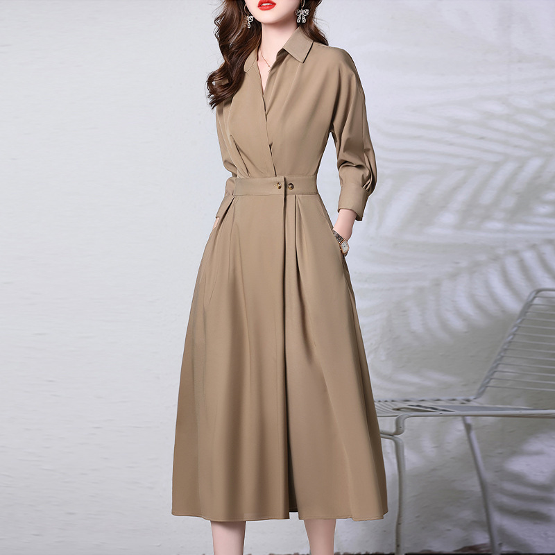 Acetic Acid Shirt Dress Women's 2023 New Early Spring Long Sleeve Slim Elegant Exquisite Formal Occasion Skirt