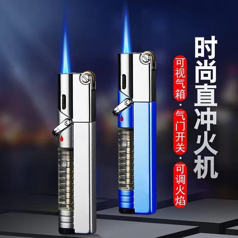 国境を越えた供給オマイ7108インフレータブル防風ライター、パーソナライズされた青い炎の砂輪ライター、透明なガスチャンバー|undefined