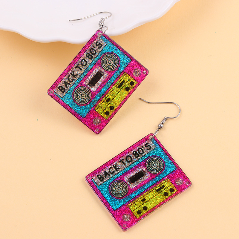 ヨーロッパとアメリカの ins90 年代のレトロなイヤリングカラフルな光沢のあるテープアクリルパーソナライズされたクリエイティブイヤリングイヤリング女性用|undefined