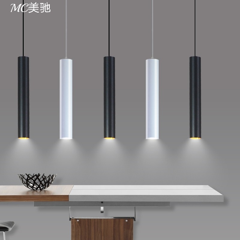 led長筒吊燈吧檯燈現代簡約餐廳酒店前台單頭商用圓柱黑色吊線燈