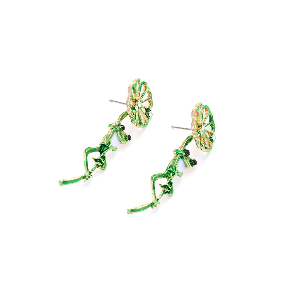 Cartoon Character, Frog Pattern IG Style Cute Cartoon Character Frog Zinc Alloy Enamel Hollow Out Inlay Rhinestones Women's Ear Studs 1 Pair