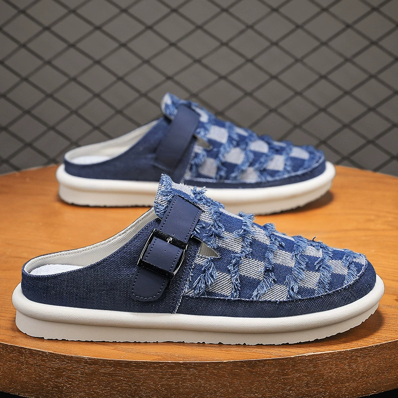 2025 новые полутапочки Baotou, повседневные, удобные, дышащие, в тон, модные на плоской подошве, универсальные повседневные мужские тапочки