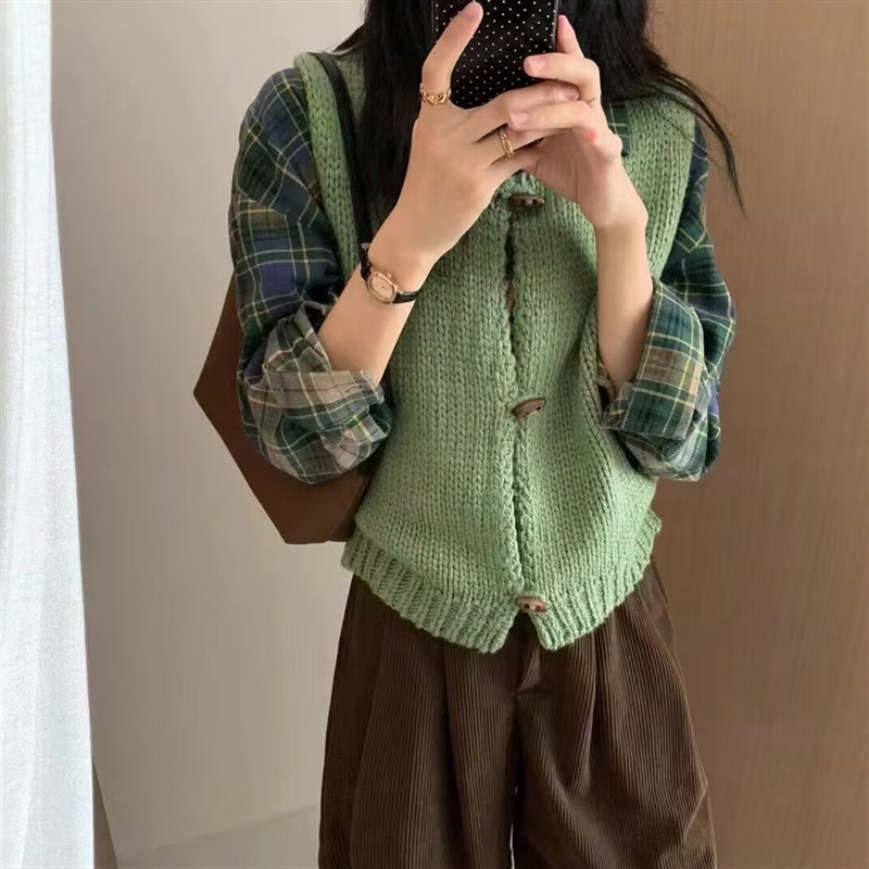复古牛角扣设计感针织马甲女2025年秋季新款显瘦百搭背心上衣女潮|undefined