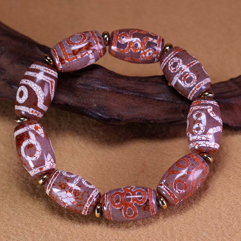 5A级西藏天然真品老矿原石玛瑙达洛火供多宝天珠手串单圈13*20mm