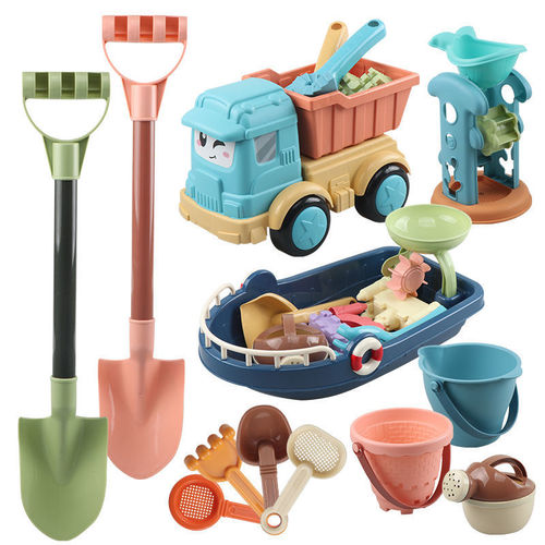Children's beach toy set, including sand shovel, digging tools, toy cart, and beach cart, suitable for 4-6 year old boys and girls