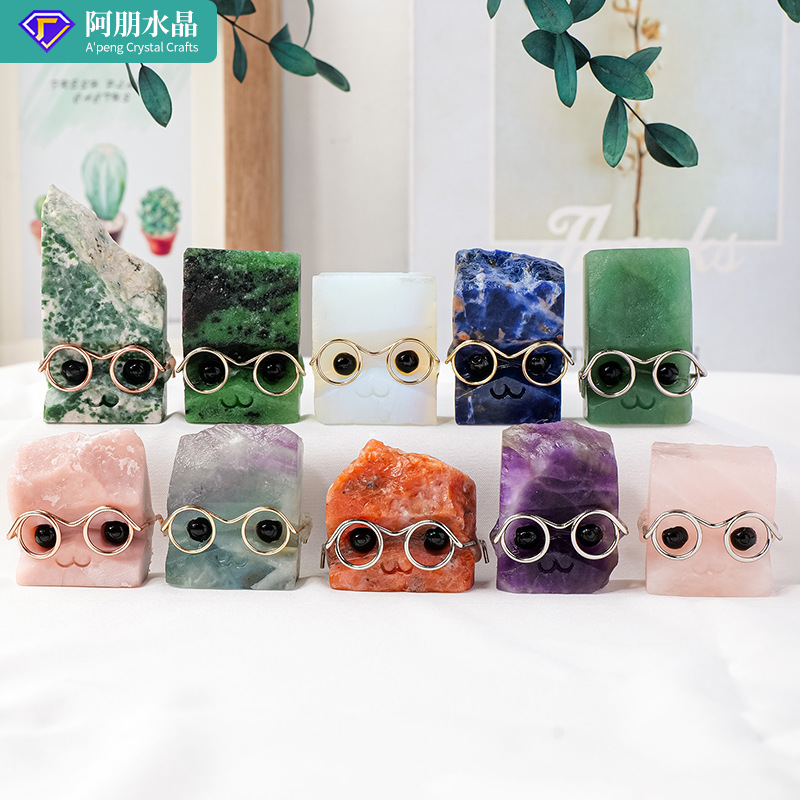 Crystal natural transfronterizo pequeño erizo adornos de escritorio para el hogar para jugar con gafas para la decoración creativa del erizo mayorista