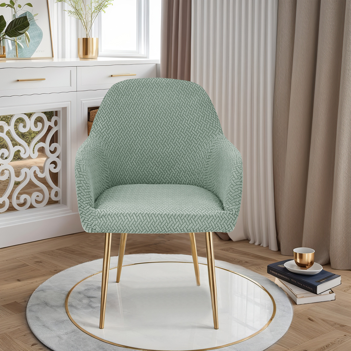 Nueva funda curva para silla con rayas transfronterizas, reposabrazos altos, funda elástica para silla de forma especial, funda para silla de comedor de hotel, emitida por TEMU