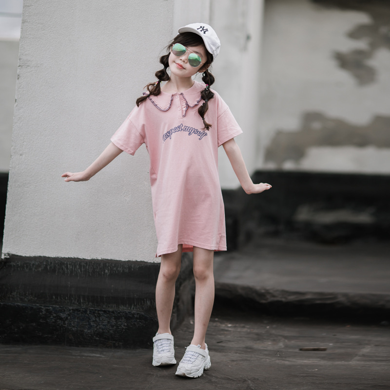 Vestido de niña de verano nuevo estilo japonés Rosa muñeca collar estilo universitario dulce linda chica falda de Polo