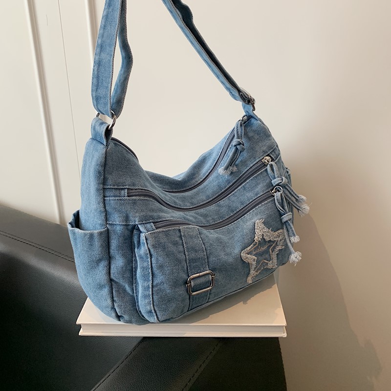 Retro Literary Denim Bag for Women with Multiple Compartments for Work Clothing, Versatile and Lightweight, Middle-Aged and Elderly Mother Bag, Shoulder Crossbody Bag