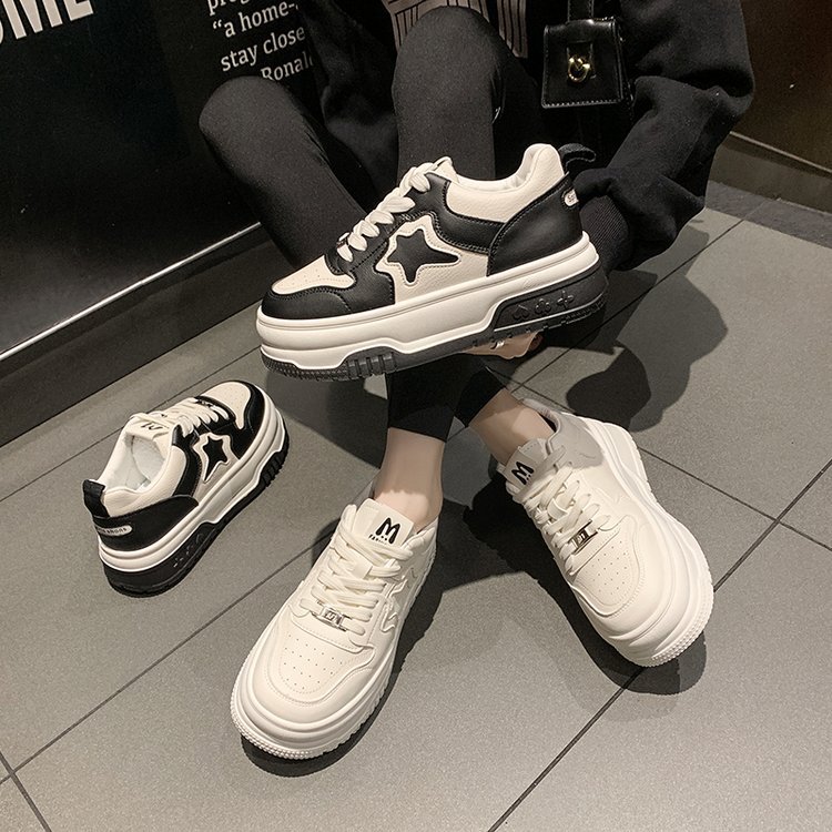 Women's Spring and Autumn Thick Sole 2024 Summer New Versatile Student Black Star Casual Little White Shoes_voghion.com
