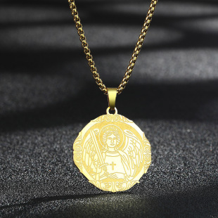 Archangel Michael Pendant Necklace Archangel Saint Michael Medallion Necklace Men Necklace Ornaments
