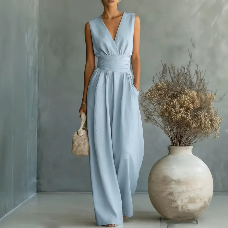 2026 European and American Cross-Border Spring and Summer New Amazon Elegant Sleeveless Waist-Cinching V-Neck Stylish Women's Jumpsuit 2026 European and American Cross-Border Spring and Summer New Amazon Elegant Sleeveless Waist-Cinching V-Neck Stylish Women's Jumpsuit