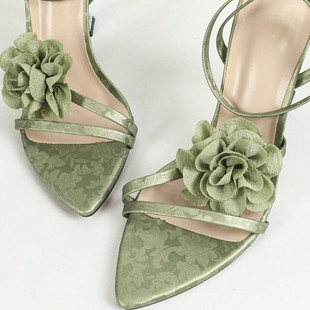 2025 Cross-Border New Style Pointed Toe Stiletto Heel Flower Decoration Fashionable Back Strap Design Women's High Heel Sandals