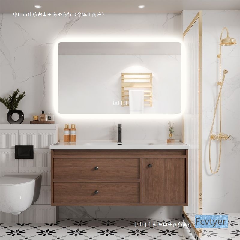 Lai'Ao Washbasin Walnut Ceramic Bathroom Cabinet Combination Antique Style Washbasin Bathroom Integrated Chinese Style Washbasin