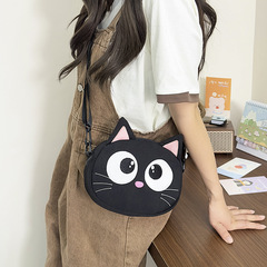 漫画かわいい斜めのバッグ女性秋の新しいキャンバスカジュアルな子猫の肩の小さなバッグミニ携帯電話バッグ