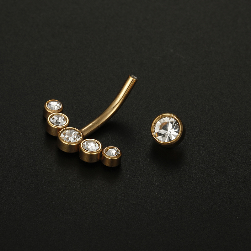 316L Stainless Steel Material Streetwear Geometric Stainless Steel Inlay Zircon Belly Ring