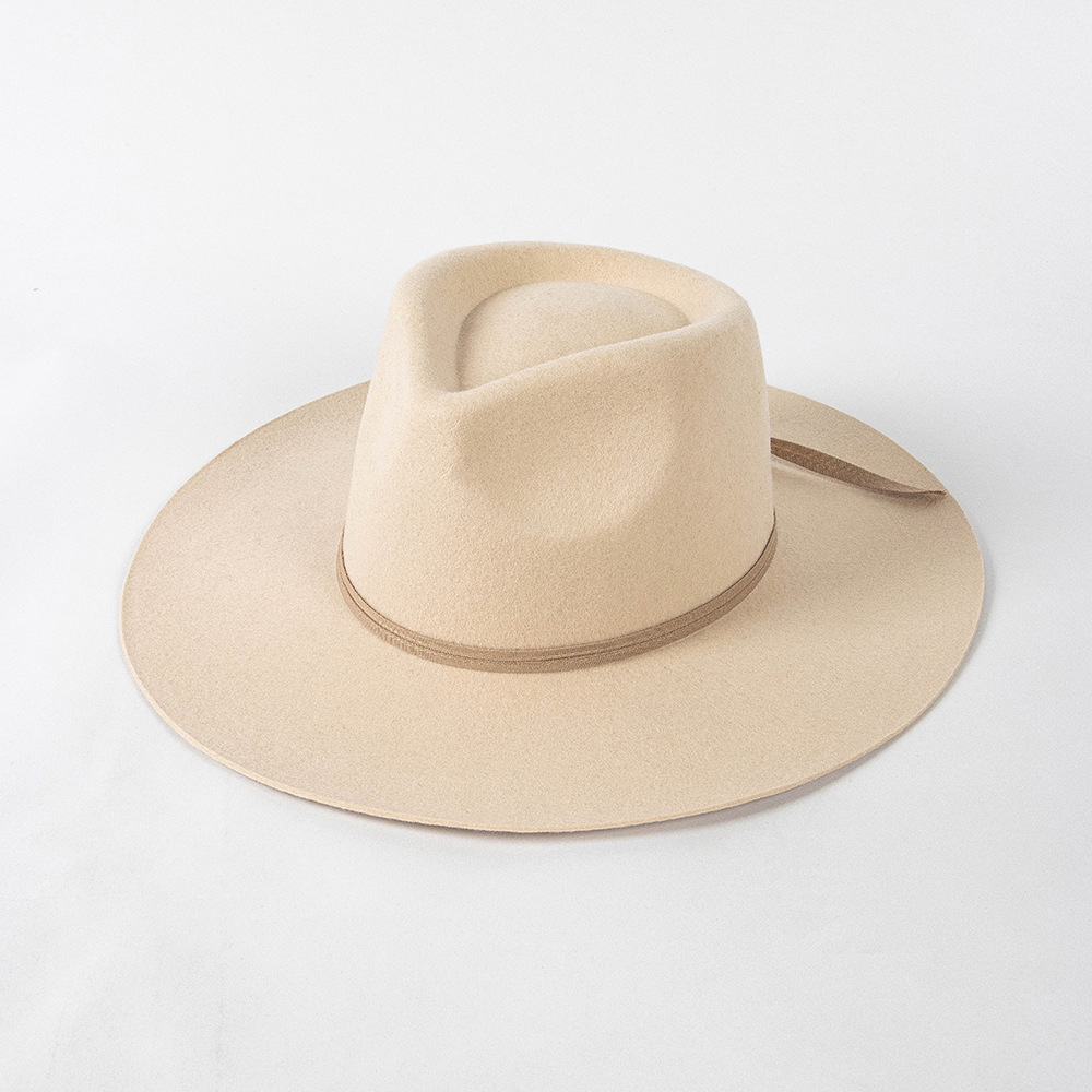 Europeo y americano otoño e invierno nuevo estilo cinta arco moda casual corona superior oveja lana Jazz sombrero compras cálido sombrero superior