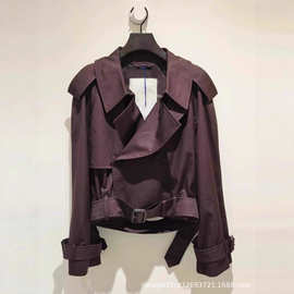 法式英伦风复古翻领短款外套女秋季新款小个子双排扣百搭夹克上衣