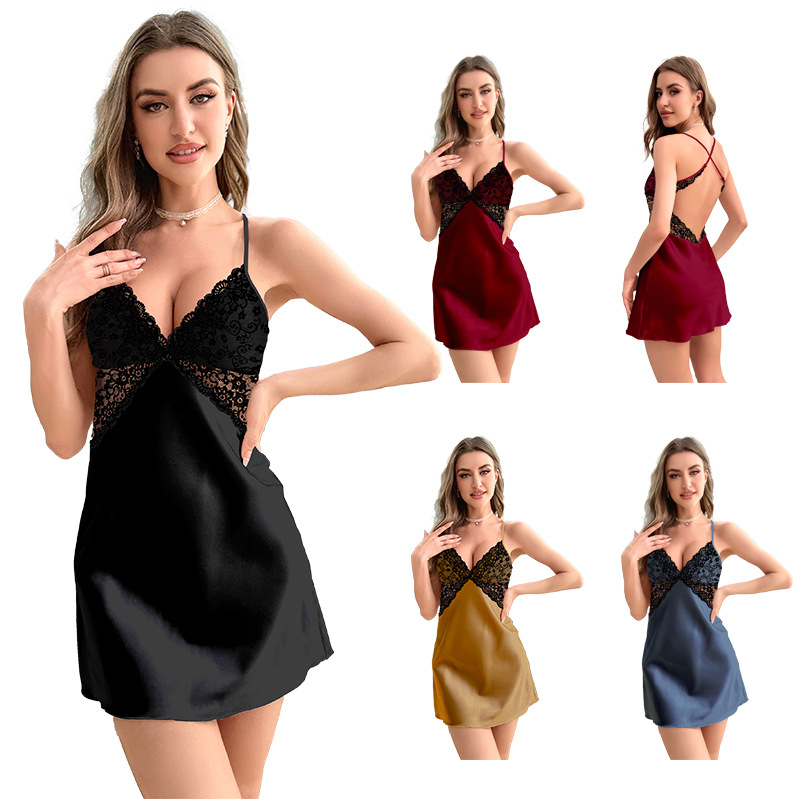 Yaoting amazon nuevo pijamas de seda hielo las mujeres del verano delgado desgaste hogar backless corto camisón la correa 3153