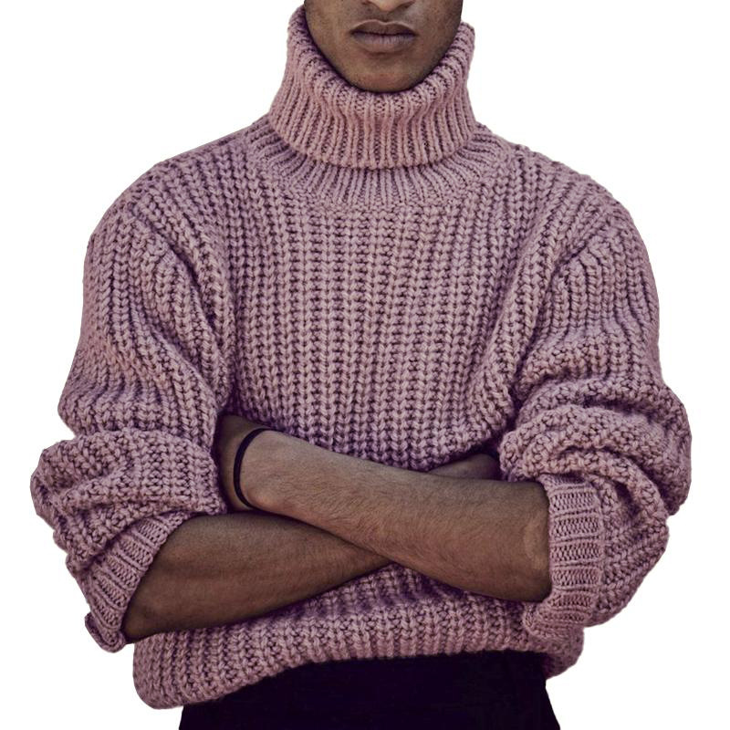 Men's Clothing autumn and winter thickened pullover sweater solid color thick needle turtleneck sweater _voghion.com