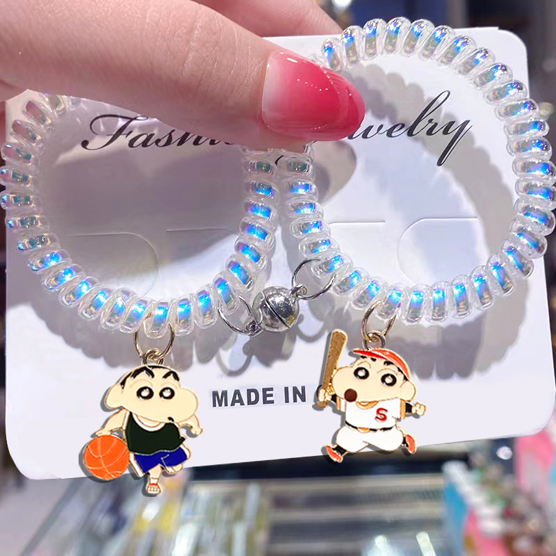 蜡笔小新卡通感应磁铁相吸情侣手链电话线可爱女学生送闺蜜男朋友