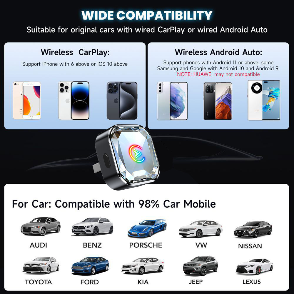 Cross-Border Popular Car-Mounted Wireless Carplay Adapter Android Auto 2-in-1 Wired to Wireless Adapter