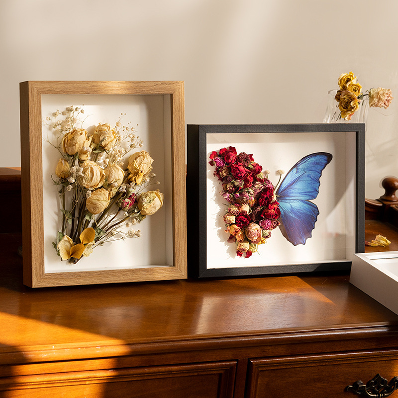 Dried Flower Photo Frame Handmade DIY Shell Plant Specimen Three-Dimensional Hollow Picture Frame Stone DIY Handmade Rose Flower Collection